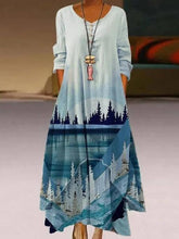 Printed Button Long Sleeve Loose Dress