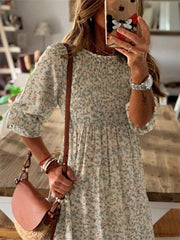 Vestido casual estampado de cuello redondo y manga 3/4