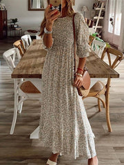 Vestido casual estampado de cuello redondo y manga 3/4