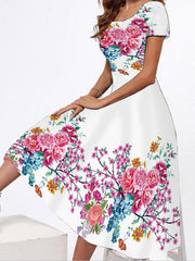Bedrucktes Kurzarmkleid mit Rundhalsausschnitt
