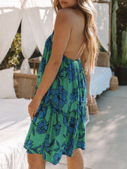 Vestido sin mangas con espalda descubierta y cuello halter estampado