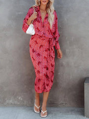 Vestido camisero de manga larga con solapa y estampado