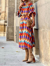 Printed Mid-Sleeve A-Line Dress