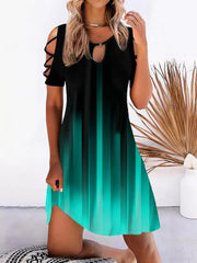 Vestido estampado de manga corta con hombros descubiertos