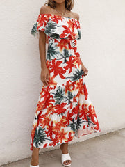 Bedrucktes Rüschenkleid mit einem Wortkragen