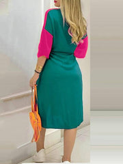 Vestido dividido de manga larga con botones y bolsillo estampado