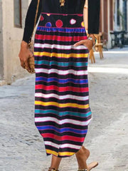 Vestido estampado de manga larga con cuello redondo y bolsillos