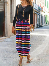 Printed Round Neck Pocket Long Sleeve Dress