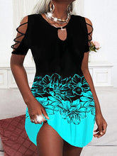 Printed Short Sleeve Round Neck Off-The-Shoulder Dress