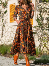 Printed Single-Breasted Long Sleeve Slim Dress