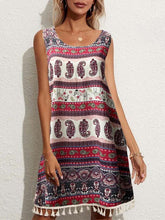 Printed Sleeveless Fringed Dress