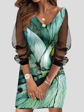 Printed Slim Fit Mesh Long Sleeve Dress