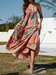 Bedrucktes Sling-Kleid mit freiem Rücken