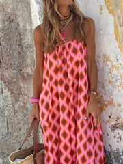 Vestido largo sin mangas con tirantes estampados