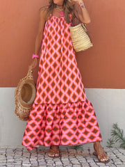 Vestido largo sin mangas con tirantes estampados