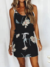Printed Sling V-Neck Drawstring Dress