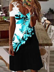 Vestido estampado de manga corta con escote en V y tirantes