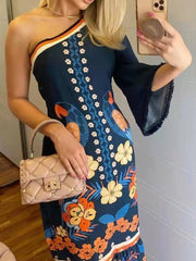 Vestido estampado de manga larga con hombros caídos