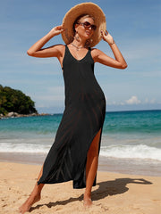 Backless V-neck Slit Smock