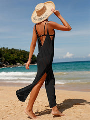 Backless V-neck Slit Smock