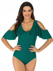 Traje de baño de una pieza con hombros descubiertos de loto