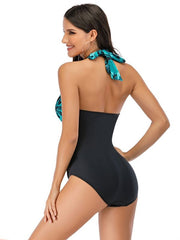 Traje de baño de una pieza con escote pronunciado y espalda descubierta