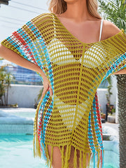 Clashing Color Pullover Tassel Cover Up Dress