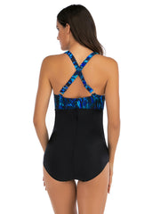 Sexy Badeanzug mit Print und Plissee