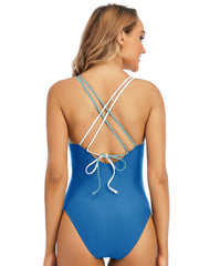 Traje de baño de una pieza con cordones de color a juego