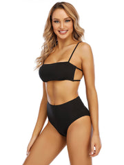 Traje de baño bikini sexy de cintura alta de color sólido