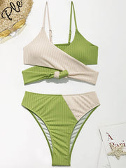 Color Strappy Bikini Swimsuit