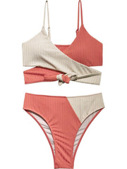 Color Strappy Bikini Swimsuit