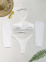 Traje de baño de bikini estilo halter de manga larga con mangas divididas