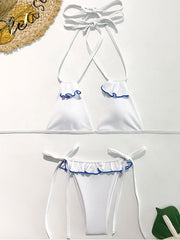 Traje de baño de bikini con volantes y cordones