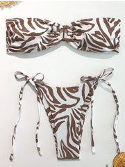 Traje de baño de bikini de tiras a rayas sin tirantes