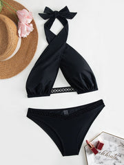 Sexy Solid Color Necktie Bikini Swimsuit