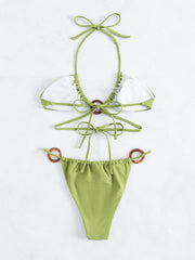 Sexy Solid Color Loop Necktie High Waist Bikini Swimsuit