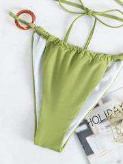 Sexy Solid Color Loop Necktie High Waist Bikini Swimsuit