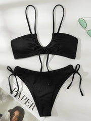 Sexy Solid Color Strappy Bikini Swimsuit