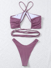 Traje de baño bikini sexy de color sólido con tirantes cruzados