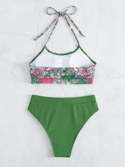 Sexy Print Neckline Bikini Swimsuit