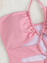 Sexy Solid Color Cut-out One-piece Swimsuit