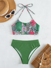 Sexy Print Neckline Bikini Swimsuit