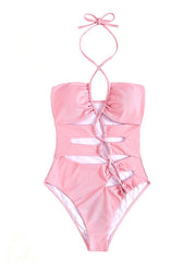 Sexy Solid Color Cut-out One-piece Swimsuit