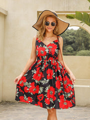 Printed V-neck Halter Dress