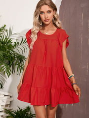 Solid Color Round Neck Short Sleeves Dress