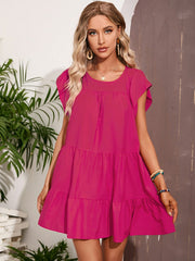 Solid Color Round Neck Short Sleeves Dress