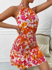 Neckholder-Kleid mit Bohemian-Print und Riemchen