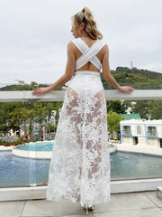 Sexy Einteiler mit bedrucktem Netzstoff und Cut-Out