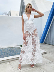 Sexy Einteiler mit bedrucktem Netzstoff und Cut-Out